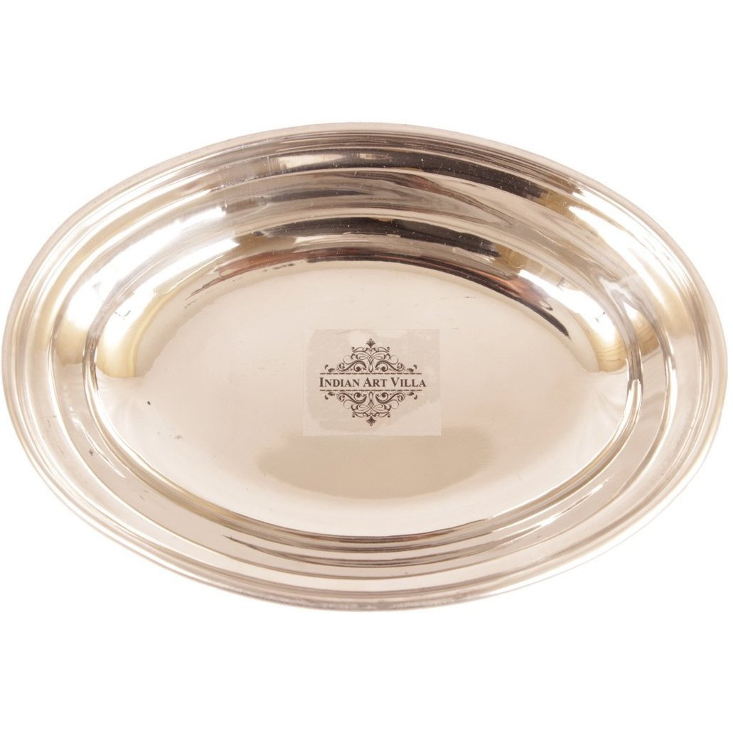 IndianArtVilla Steel Copper Oval Platter|Serveware & Tableware| 13Oz