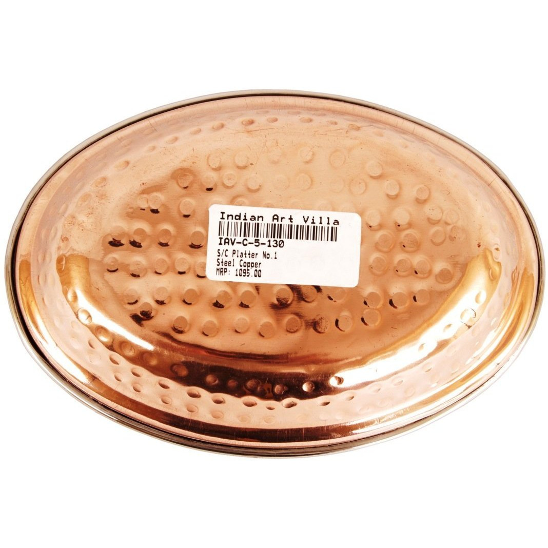 IndianArtVilla Steel Copper Oval Platter|Serveware & Tableware| 13Oz