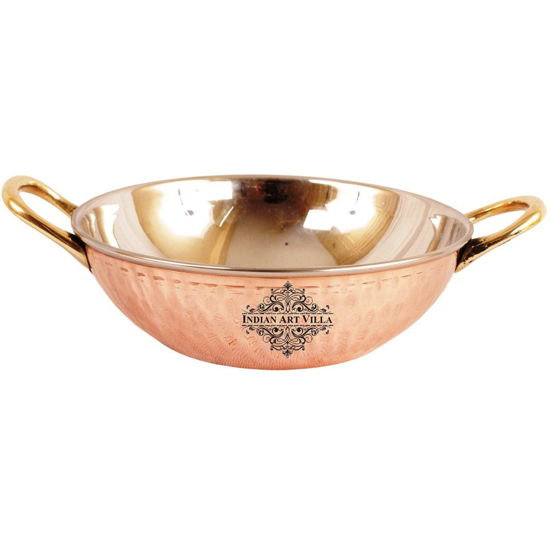 IndianArtVilla Steel Copper Serving Kadhai Wok Bowl|Serveware|13Oz