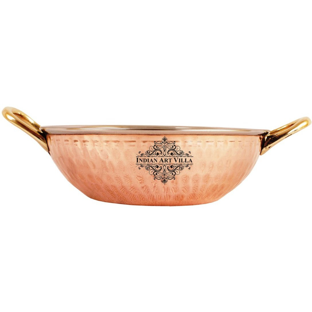 IndianArtVilla Steel Copper Serving Kadhai Wok Bowl|Serveware|13Oz