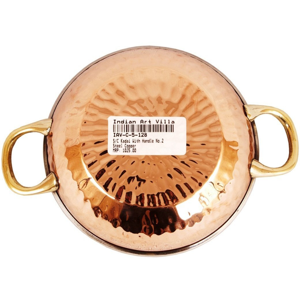 IndianArtVilla Steel Copper Serving Kadhai Wok Bowl|Serveware|13Oz