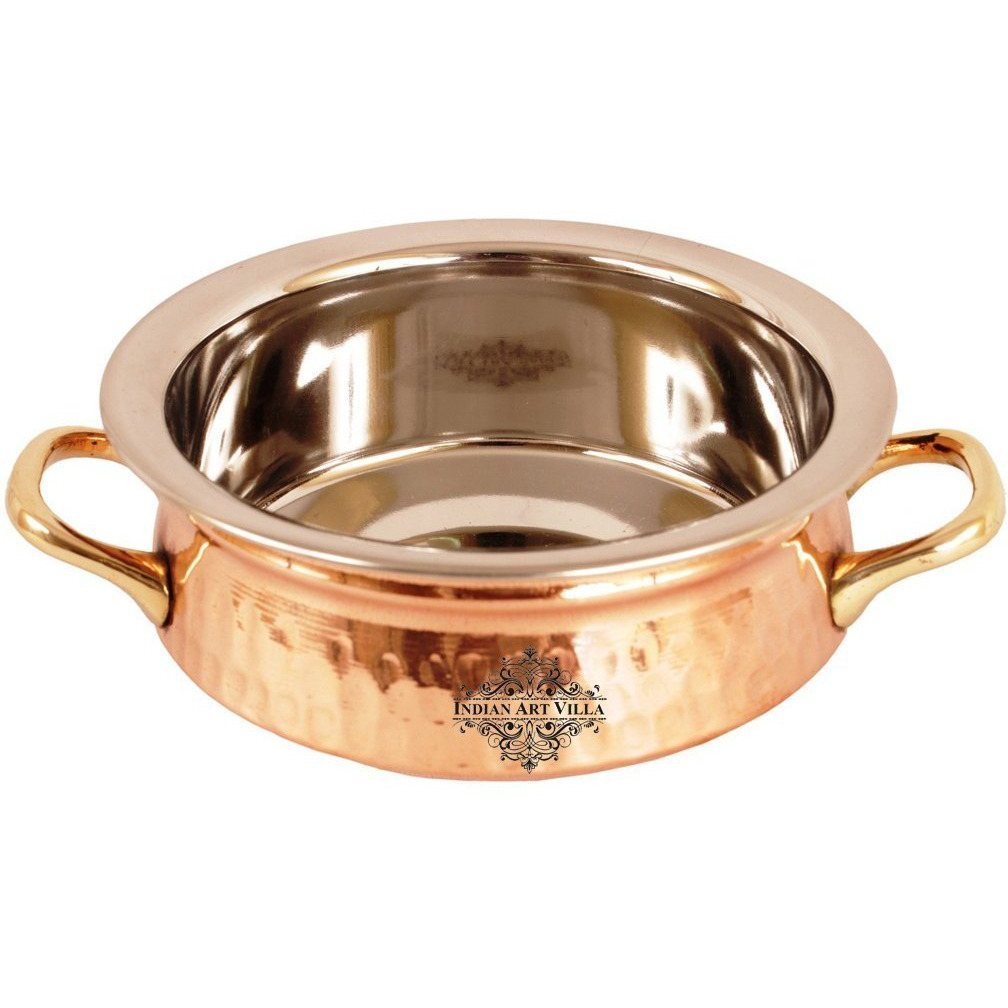 IndianArtVilla Steel Copper Serving Handi Bowl|Serveware & Dinnerware|16Oz