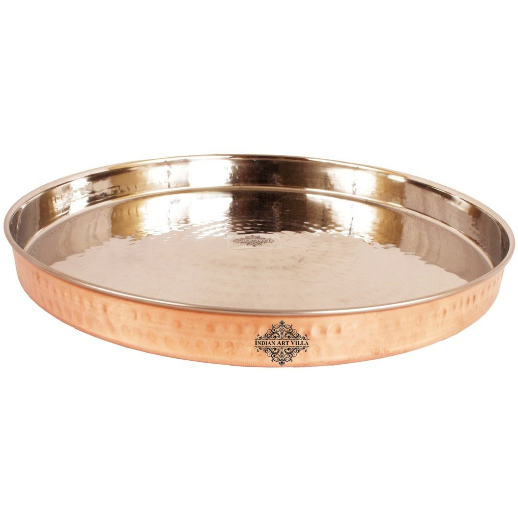 IndianArtVilla Steel Copper Hammered Dinner Plate 13 Dia