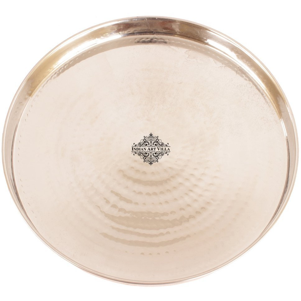 IndianArtVilla Steel Copper Hammered Dinner Plate 13 Dia