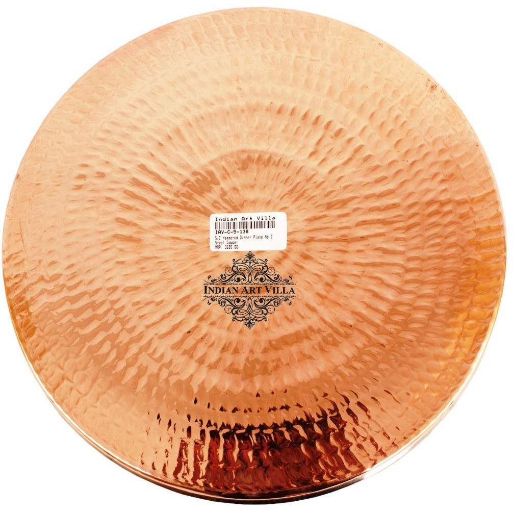 IndianArtVilla Steel Copper Hammered Dinner Plate 13 Dia