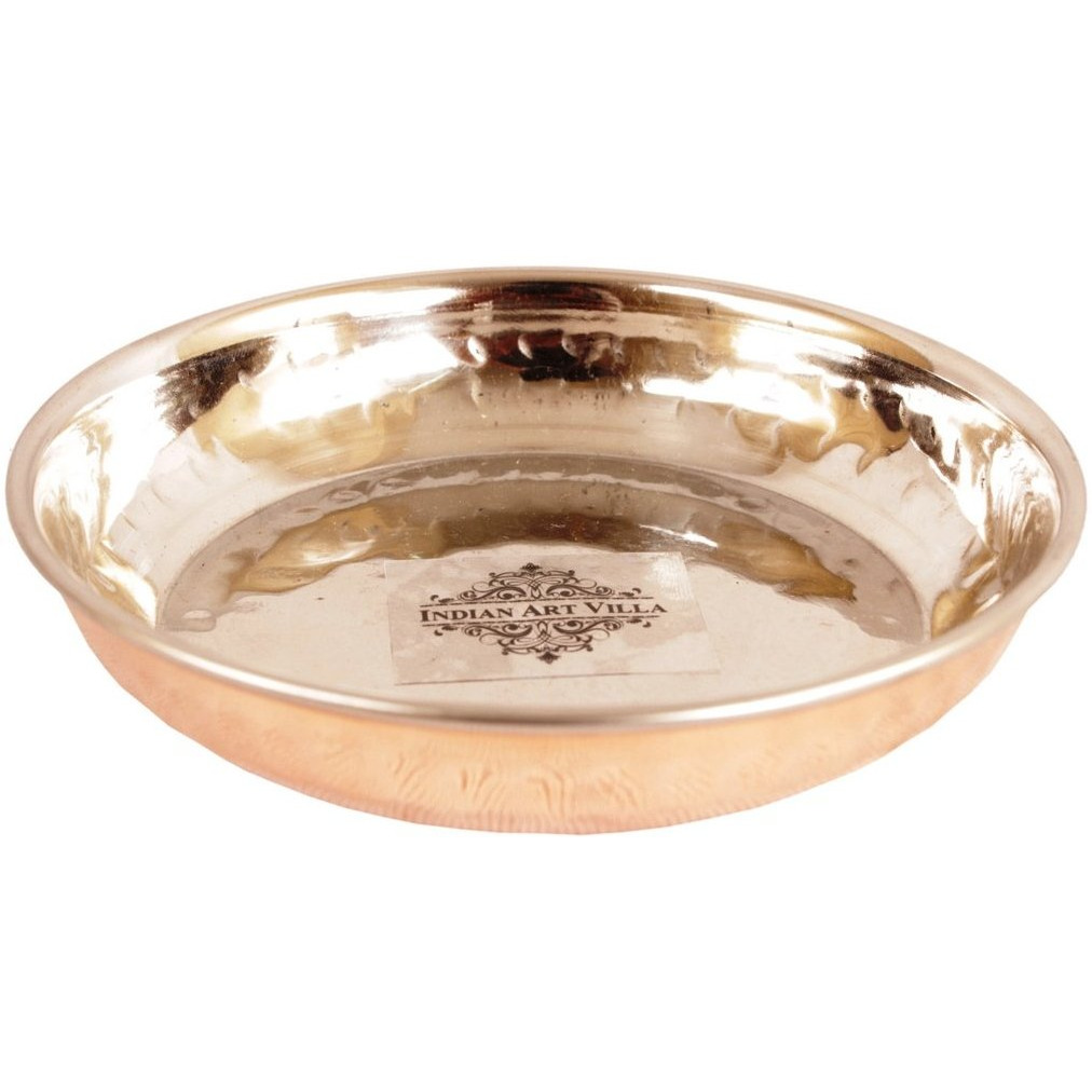 IndianArtVilla Steel Copper Rice Plate 3 Oz