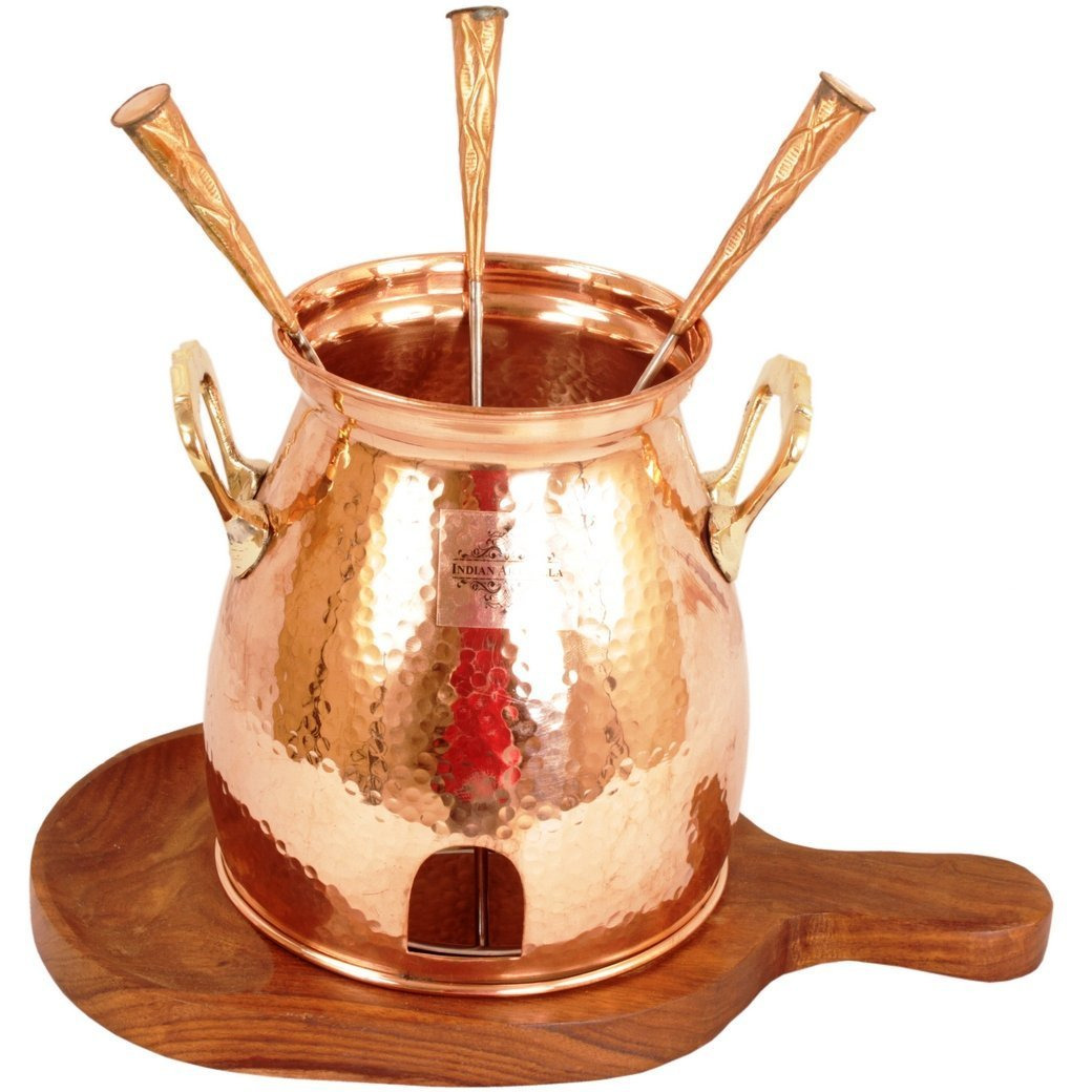 IndainArtVilla Copper Table Tandoor With Wooden Bottom 8 Inch