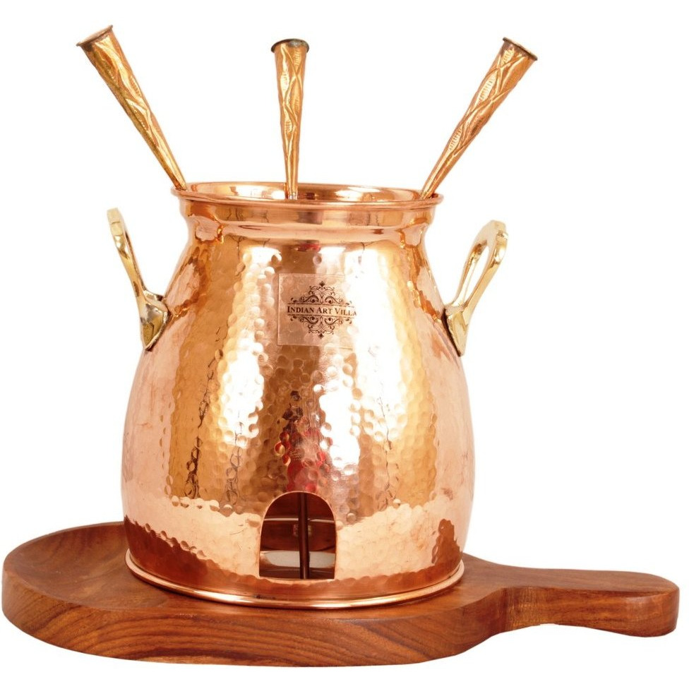 IndainArtVilla Copper Table Tandoor With Wooden Bottom 8 Inch