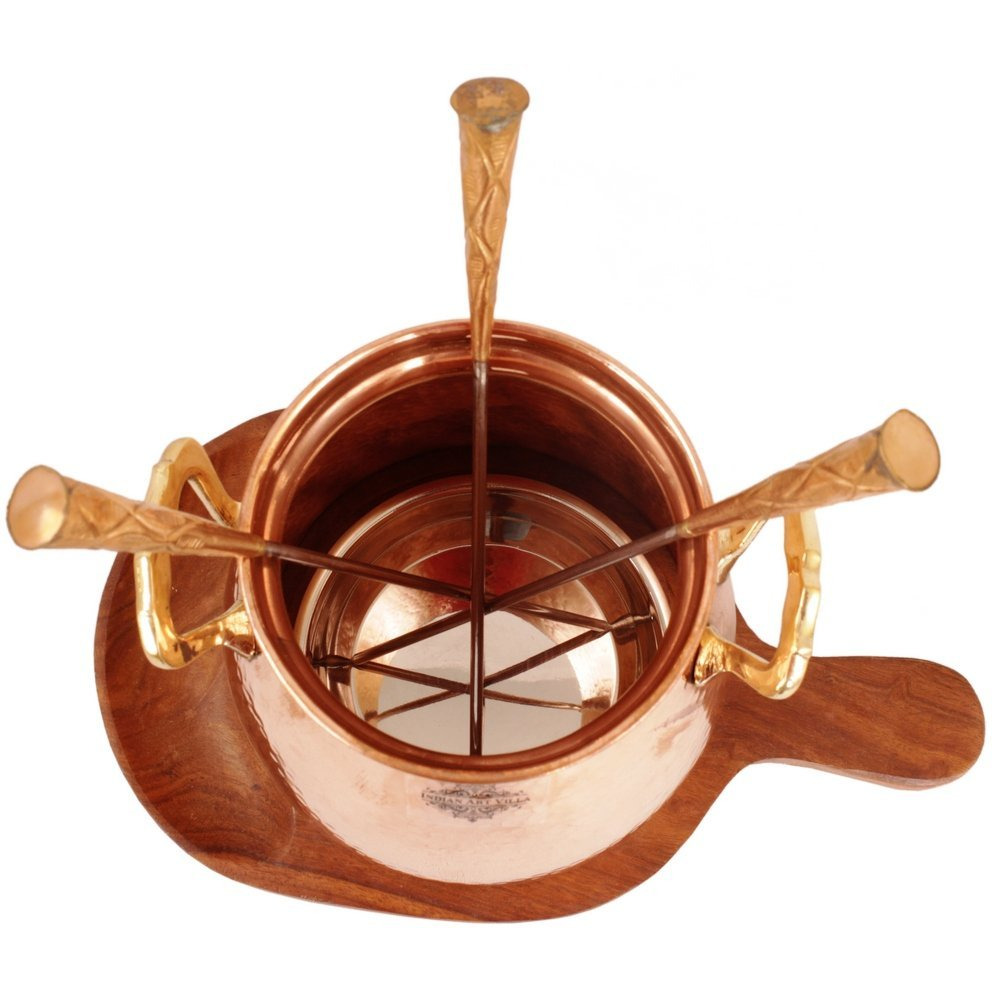 IndainArtVilla Copper Table Tandoor With Wooden Bottom 8 Inch