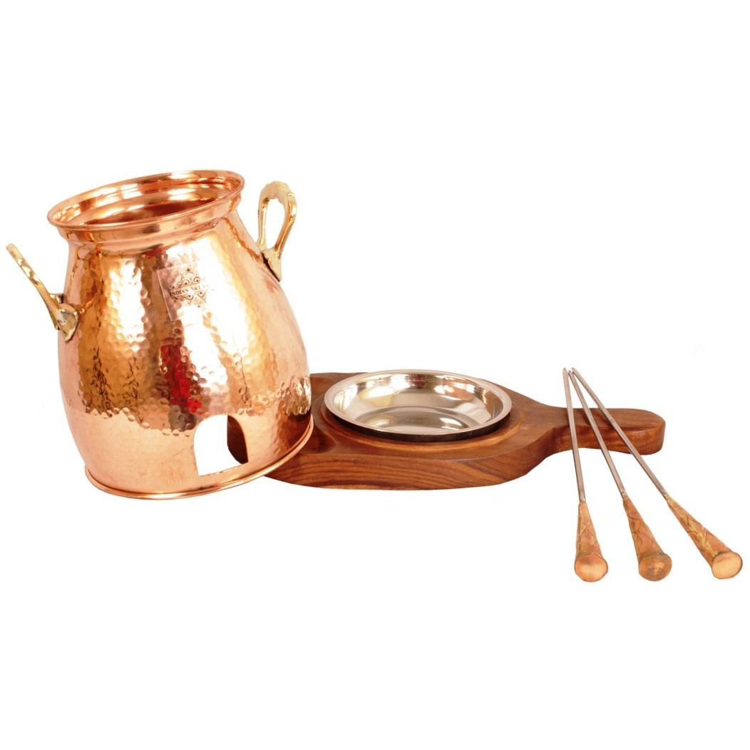 IndainArtVilla Copper Table Tandoor With Wooden Bottom 8 Inch
