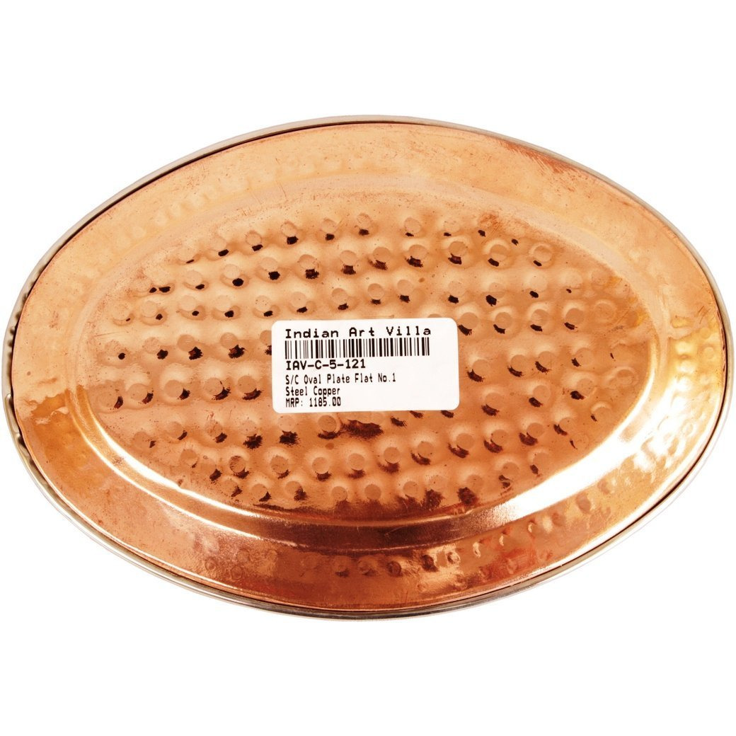IndianArtVilla Steel Copper Oval Plate Flat- 8 Length