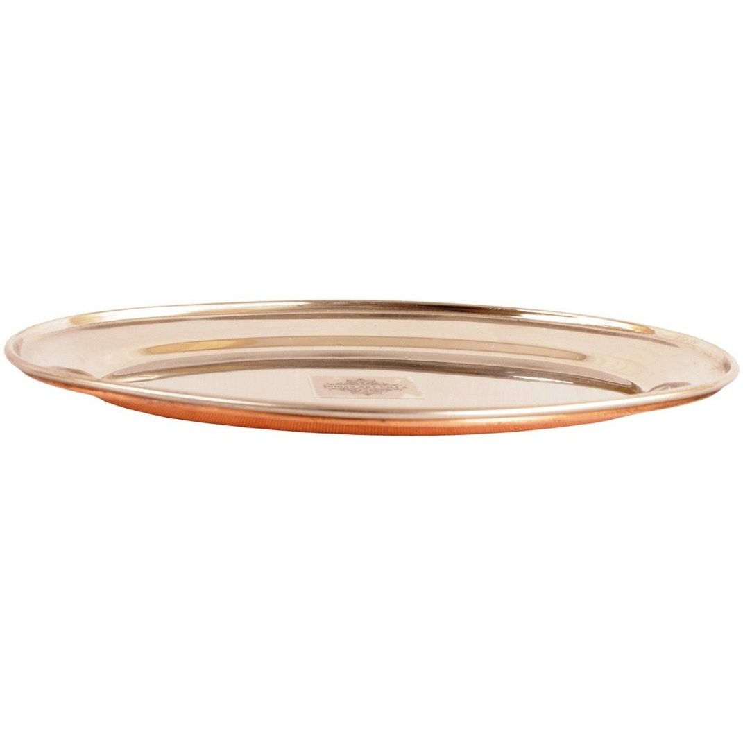 IndianArtVilla Steel Copper Oval Plate Flat- 9.9 Length