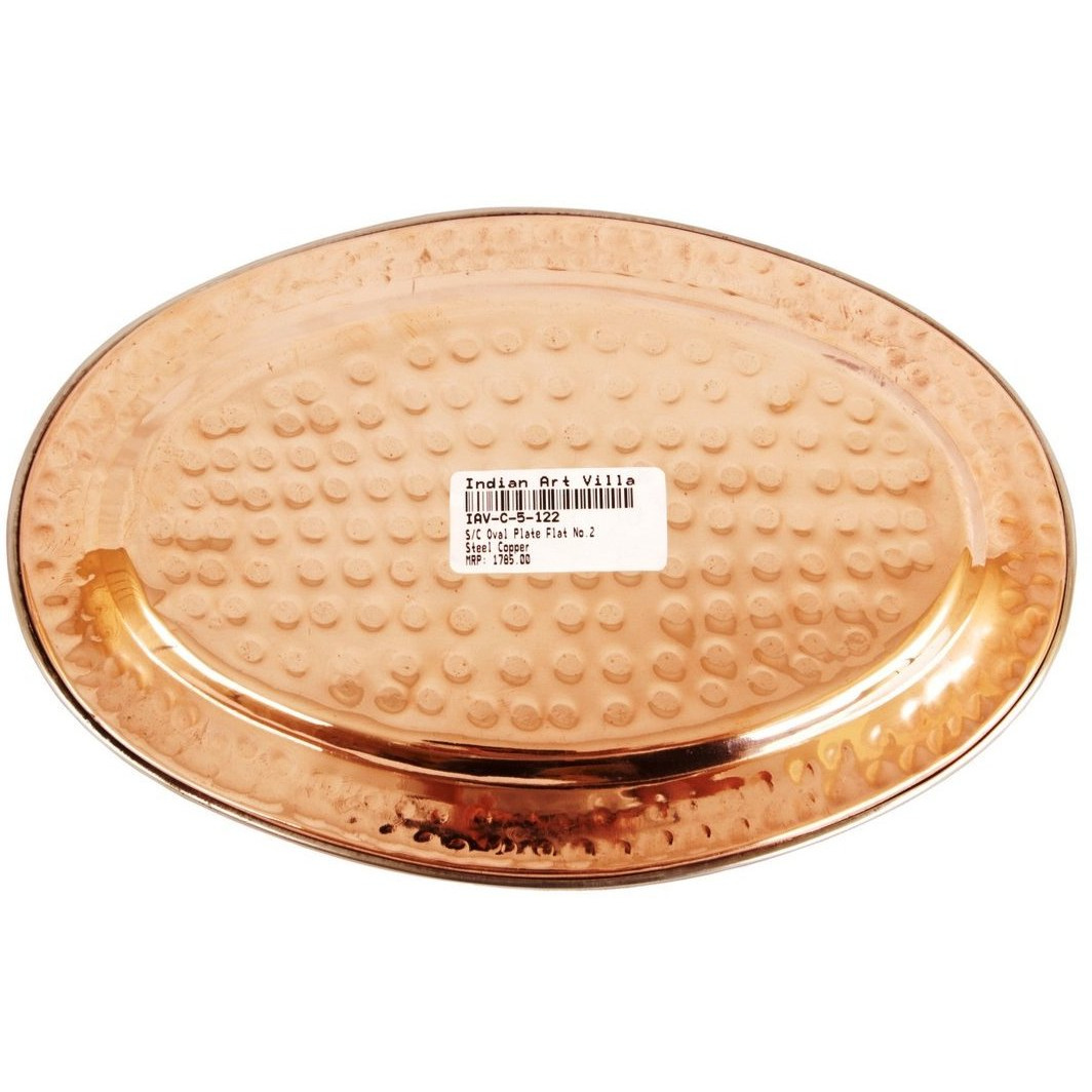 IndianArtVilla Steel Copper Oval Plate Flat- 9.9 Length