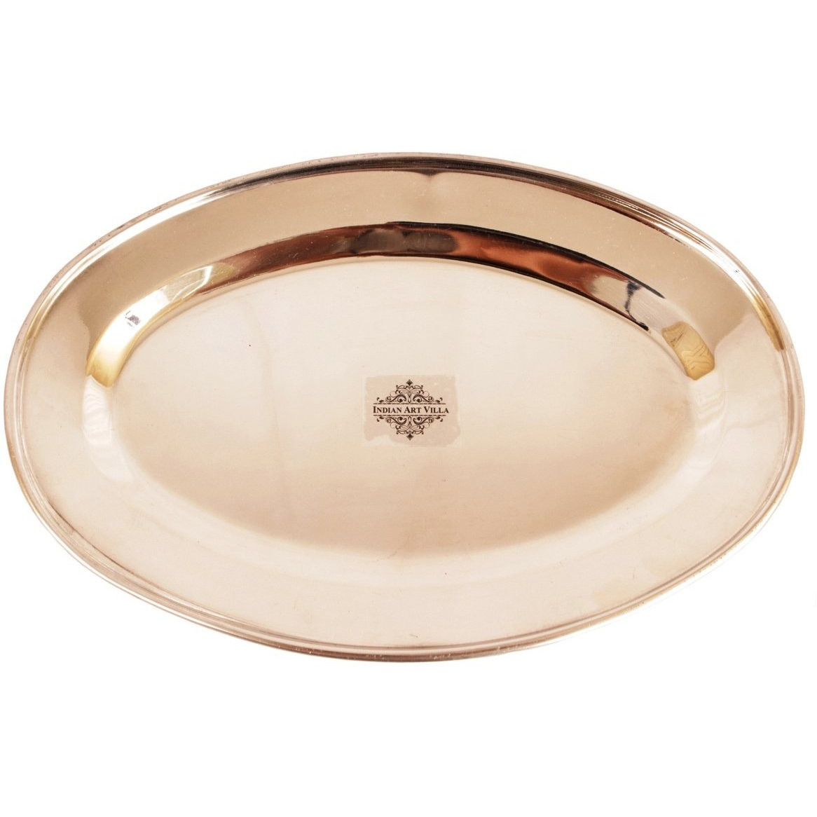 IndianArtVilla Steel Copper Oval Plate Flat- 9.9 Length