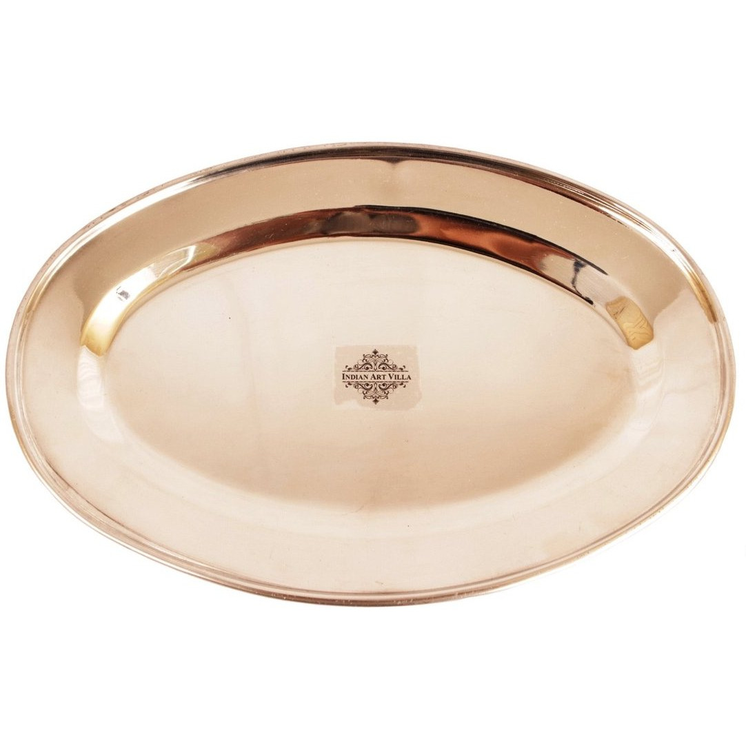 IndianArtVilla Steel Copper Oval Plate Flat- 12 Length