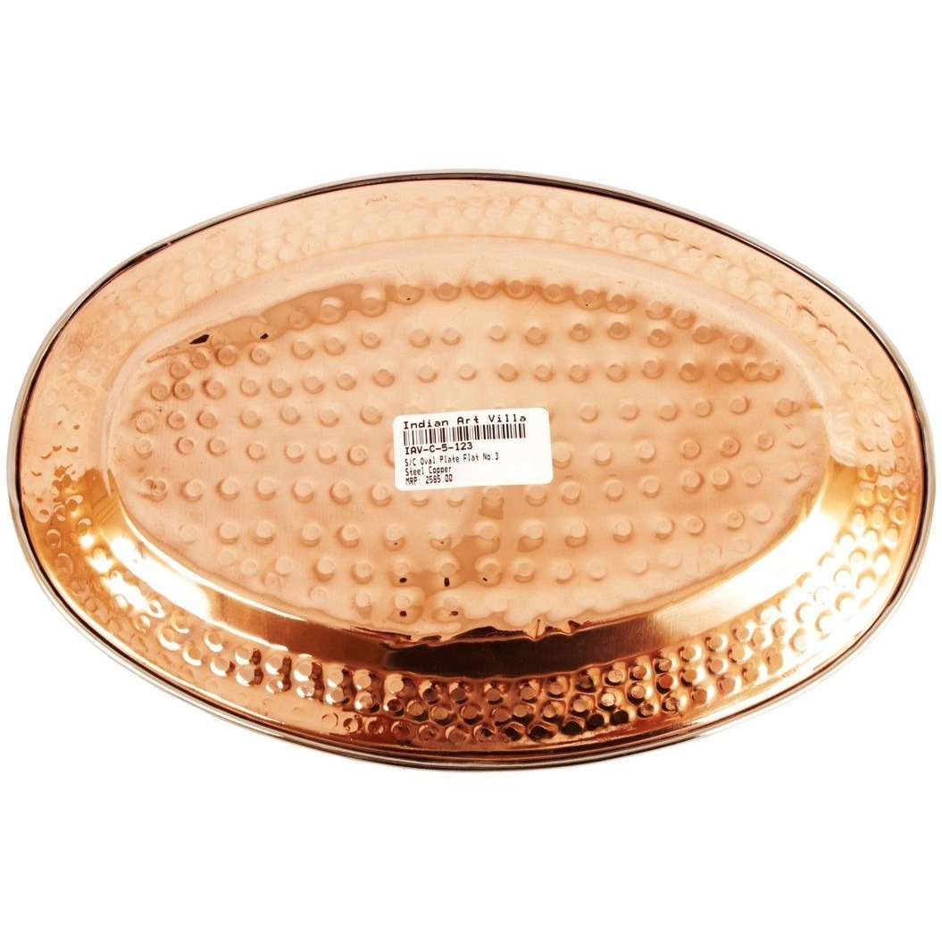IndianArtVilla Steel Copper Oval Plate Flat- 12 Length