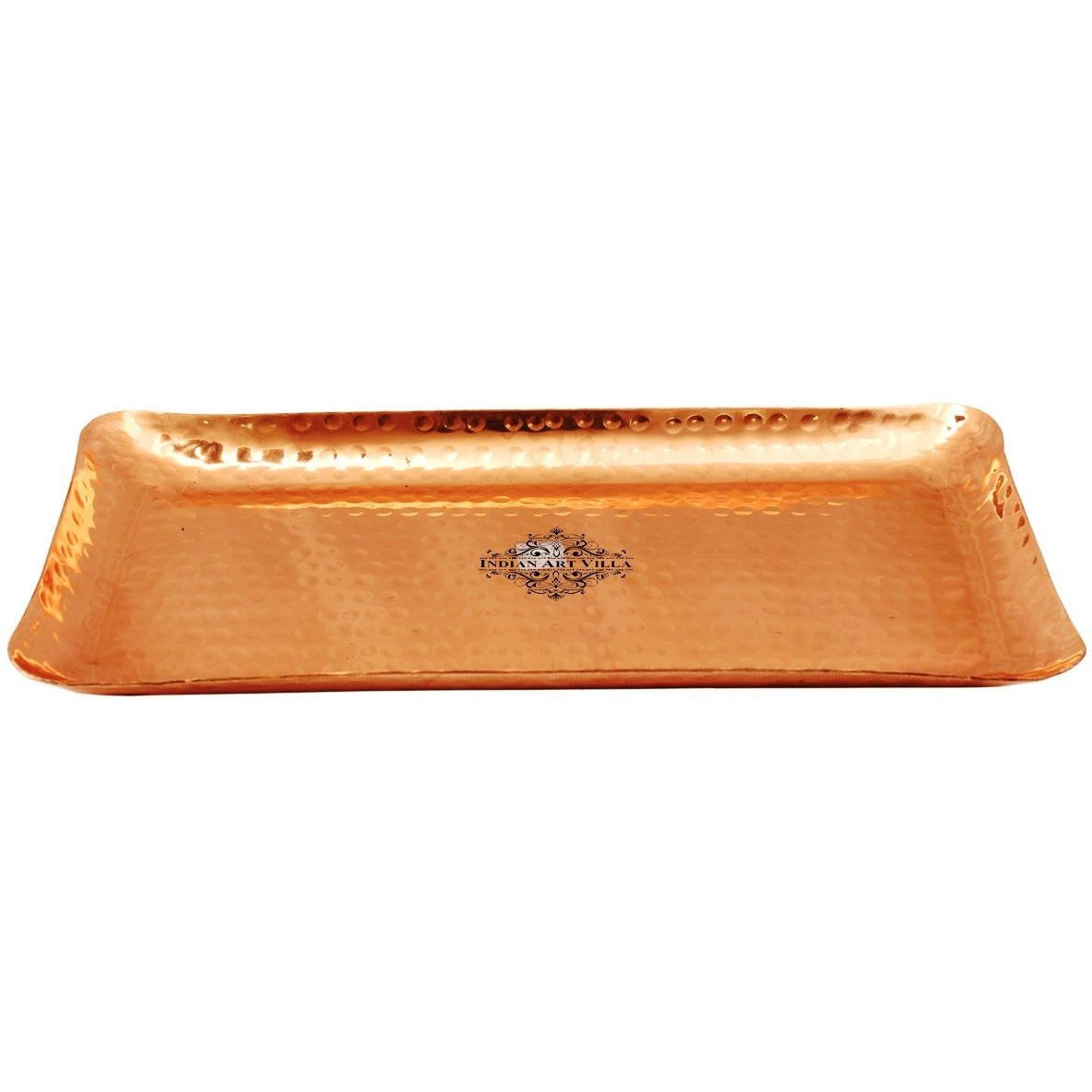 IndianArtVilla Copper Rectangular Tray - 6 x 12 Inch