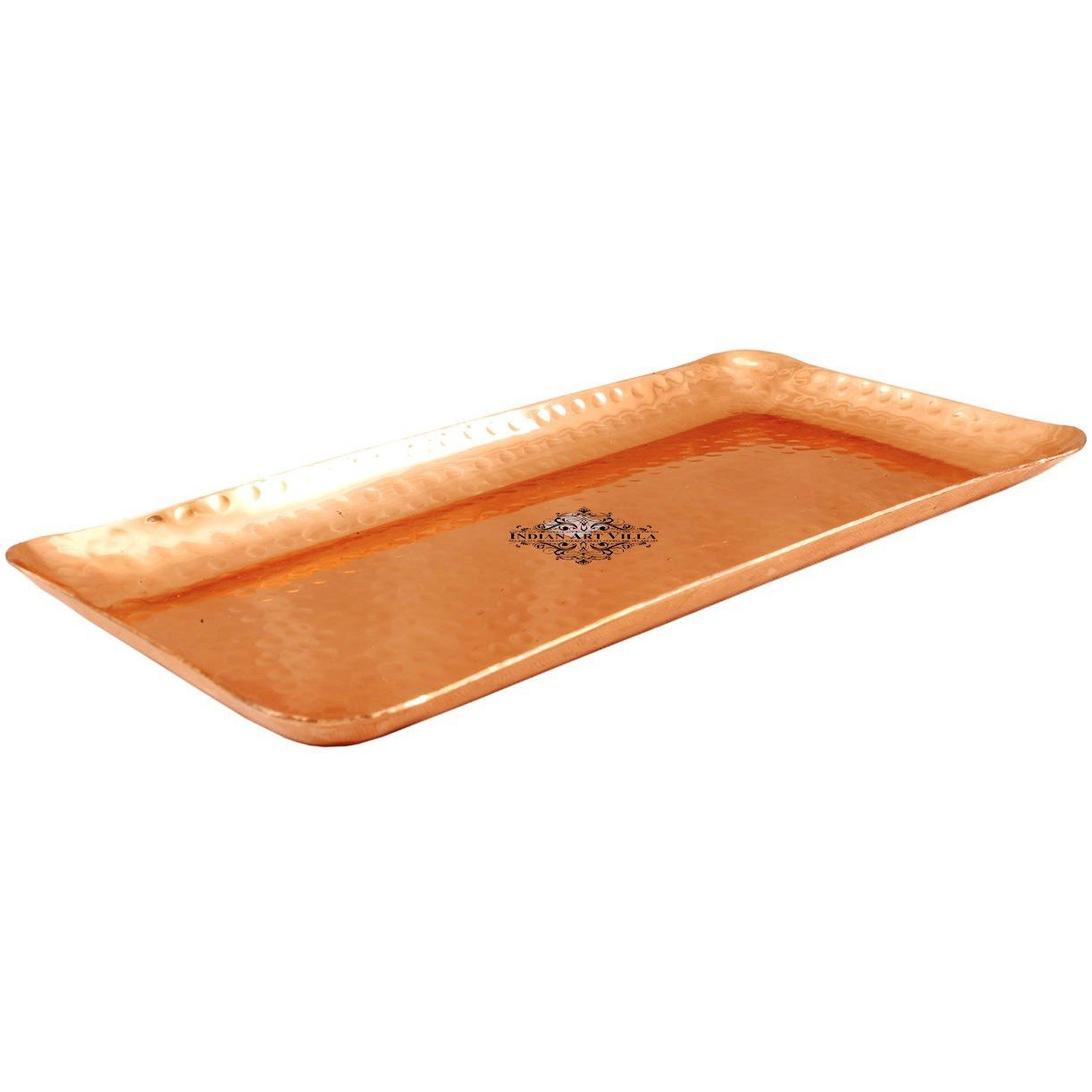 IndianArtVilla Copper Rectangular Tray - 6 x 12 Inch