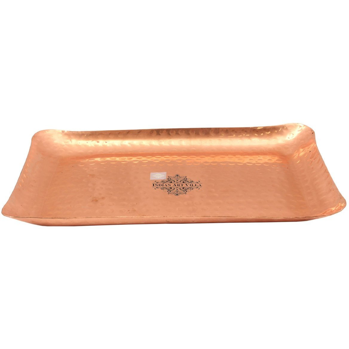 IndianArtVilla Copper Rectangular Tray - 7 x 11 Inch