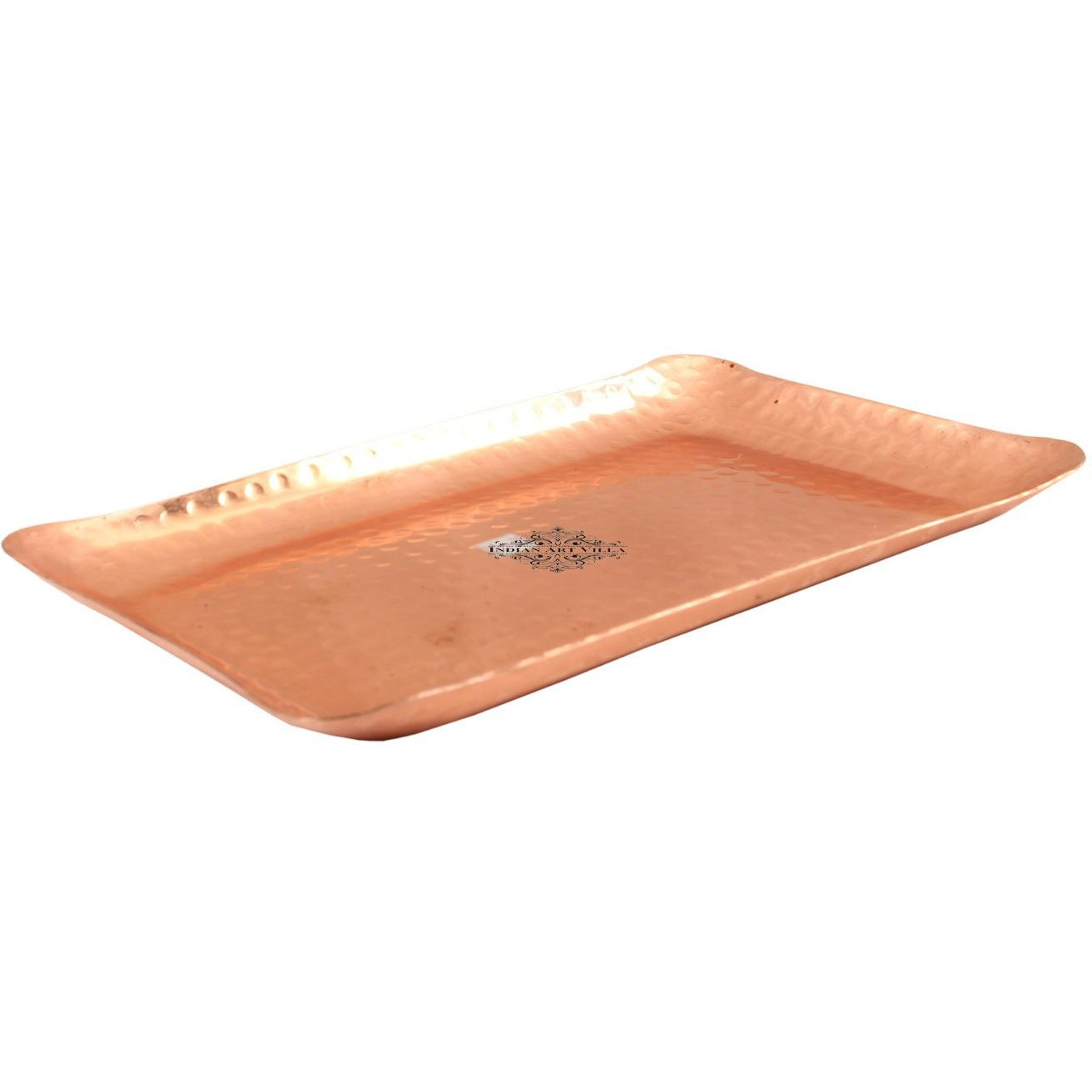 IndianArtVilla Copper Rectangular Tray - 7 x 11 Inch