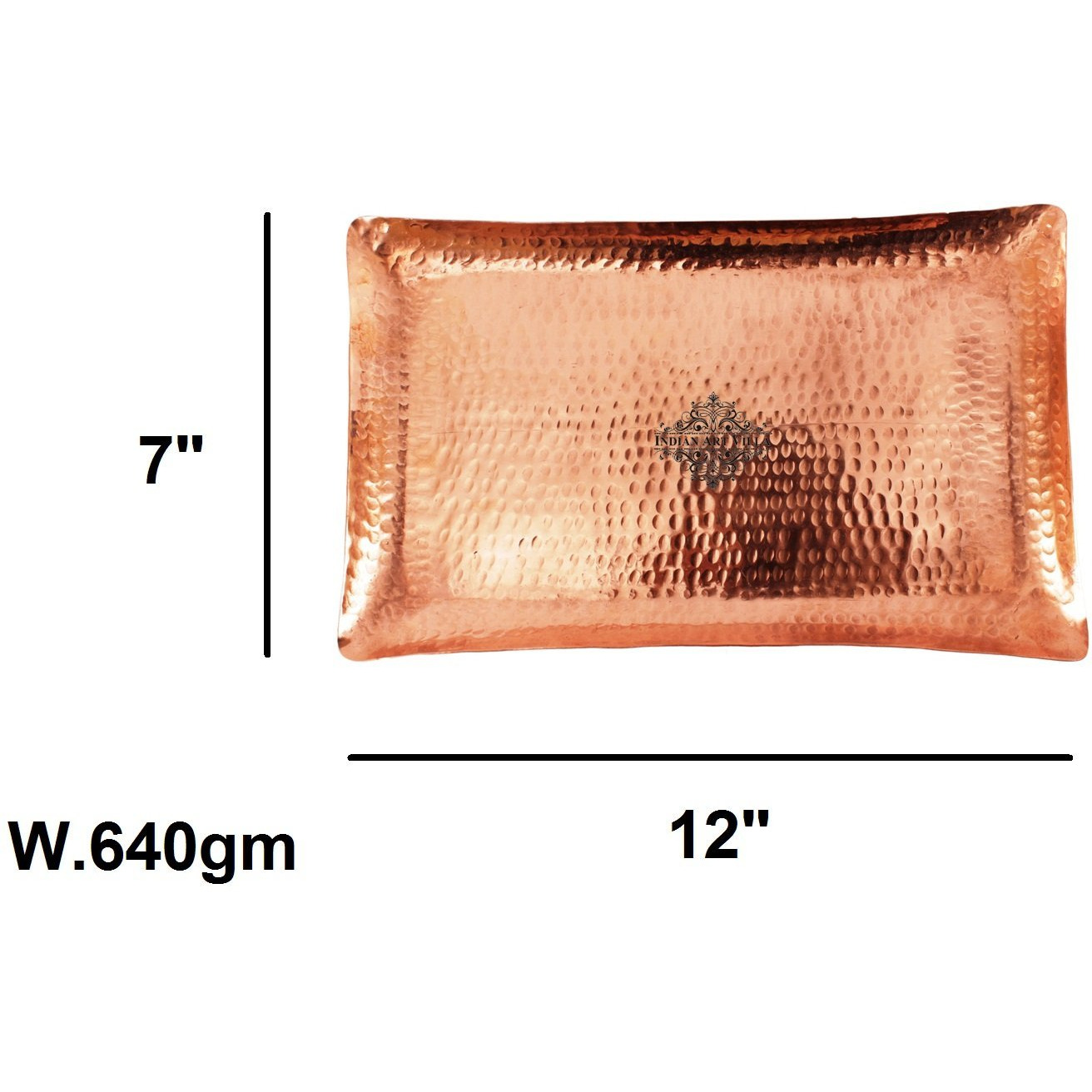 IndianArtVilla Copper Rectangular Tray - 7 x 12 Inch