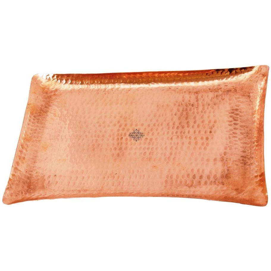 IndianArtVilla Copper Rectangular Tray - 7 x 12 Inch