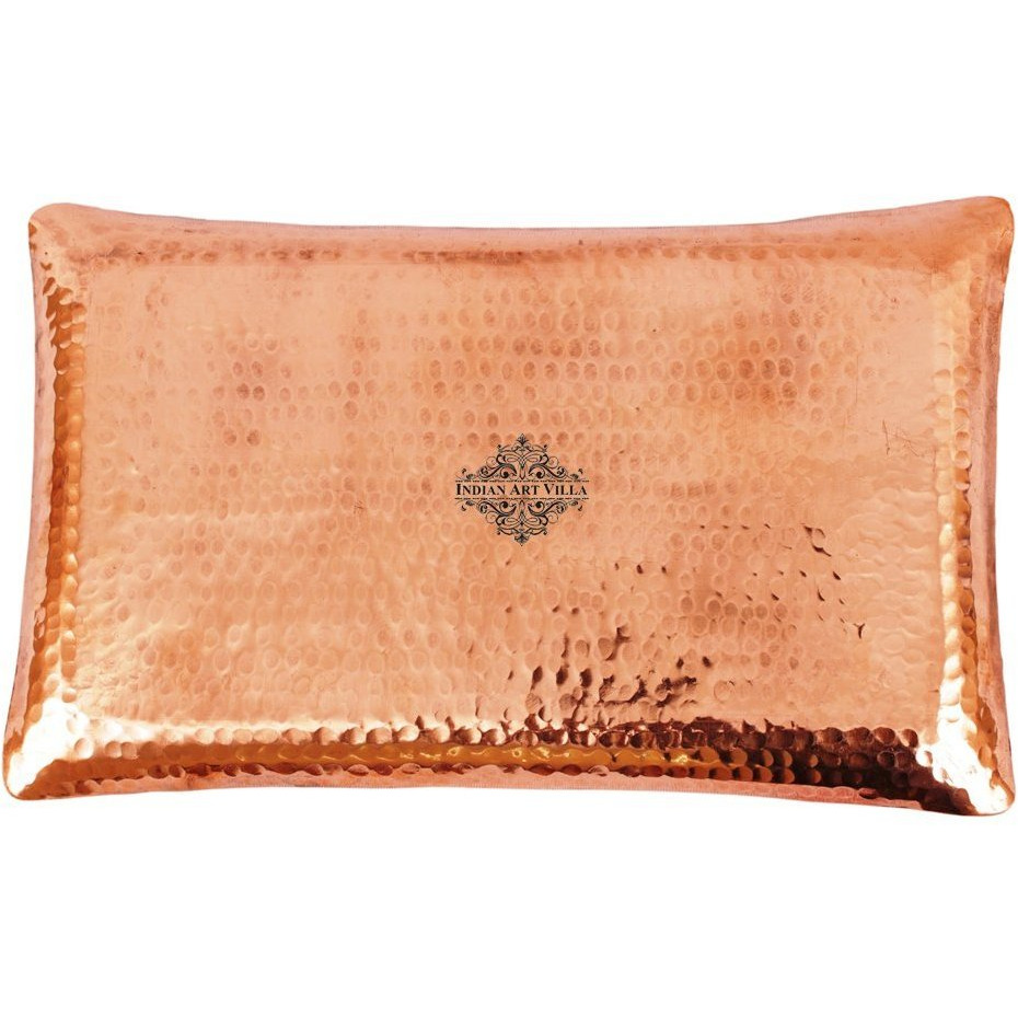 IndianArtVilla Copper Rectangular Tray - 7 x 12 Inch