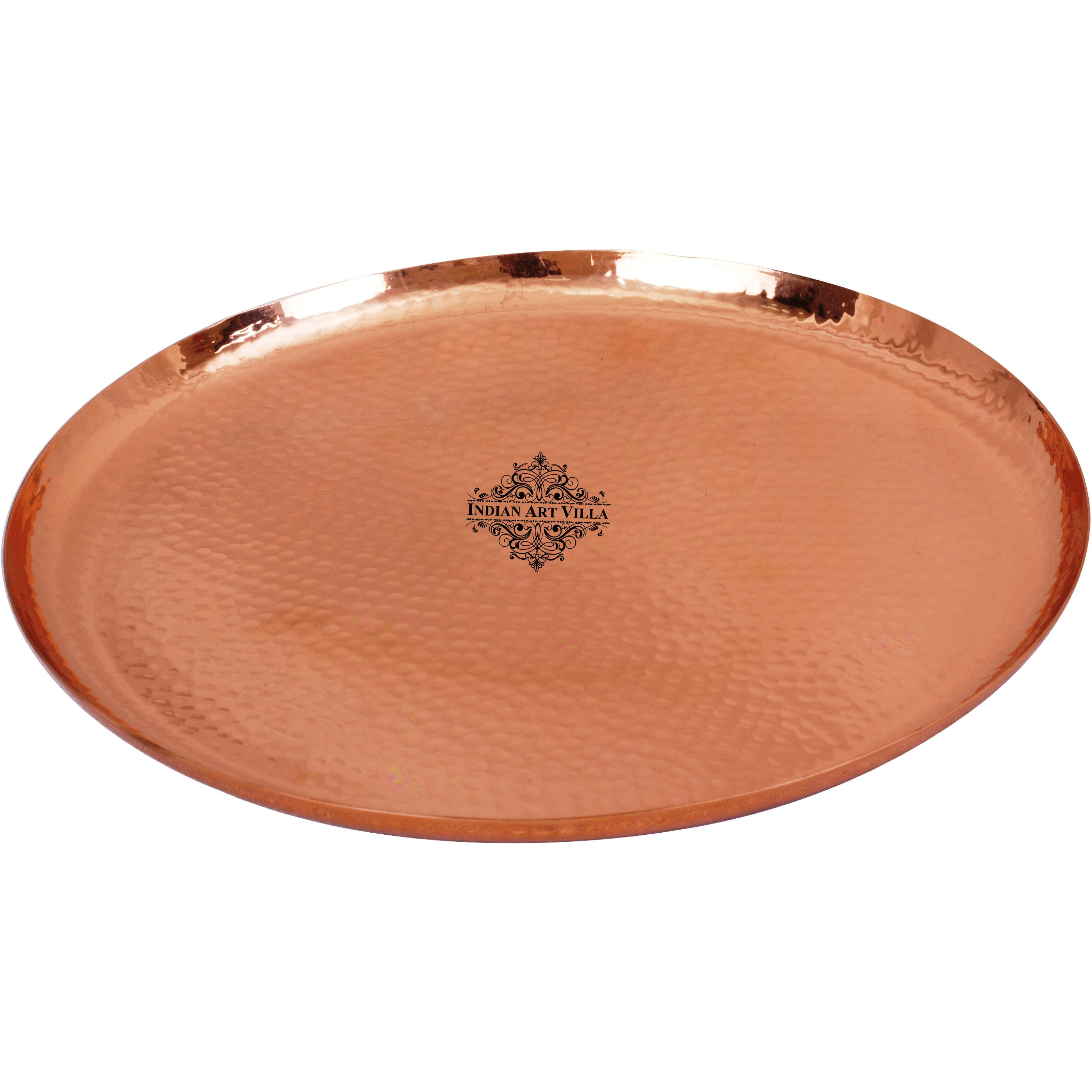 IndianArtVilla Copper Round Tray - 11.0 Dia
