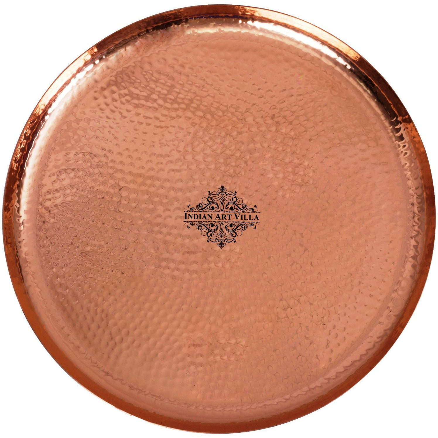 IndianArtVilla Copper Round Tray - 11.0 Dia