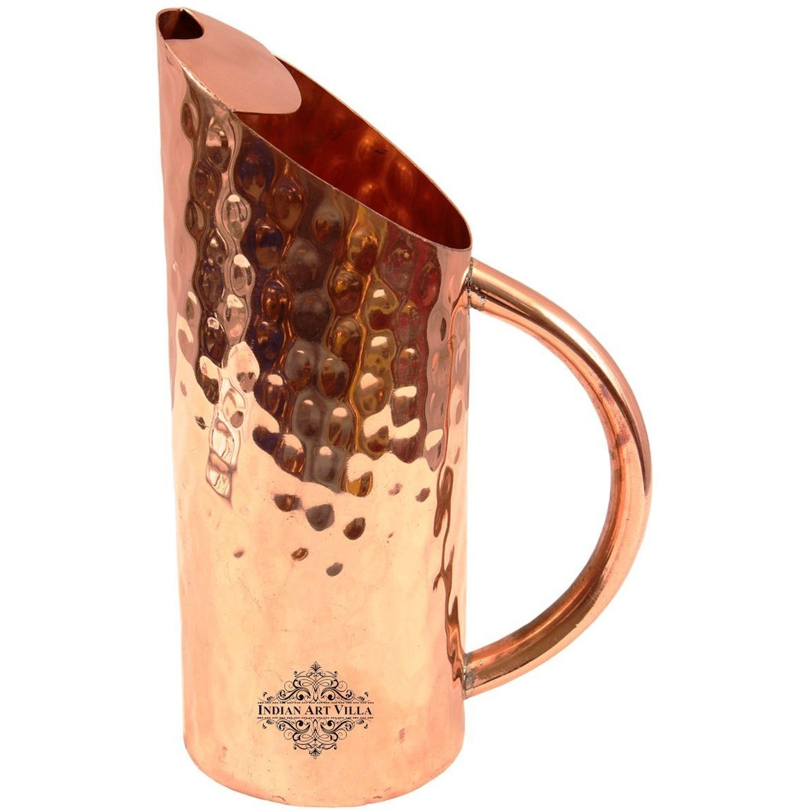 IndianArtVilla Copper Big Hammered Cut Design Jug Pitcher, 48 Oz