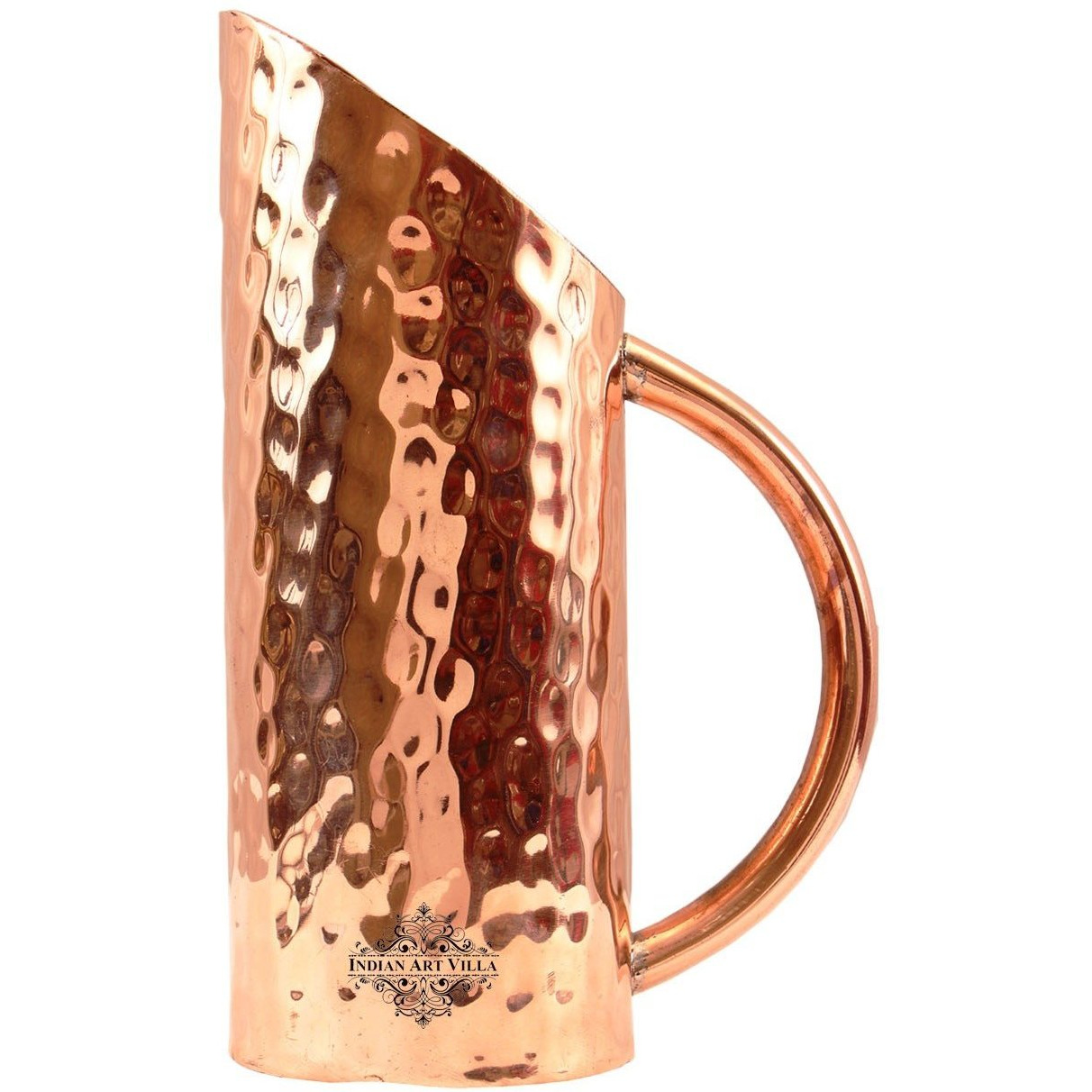 IndianArtVilla Copper Big Hammered Cut Design Jug Pitcher, 48 Oz