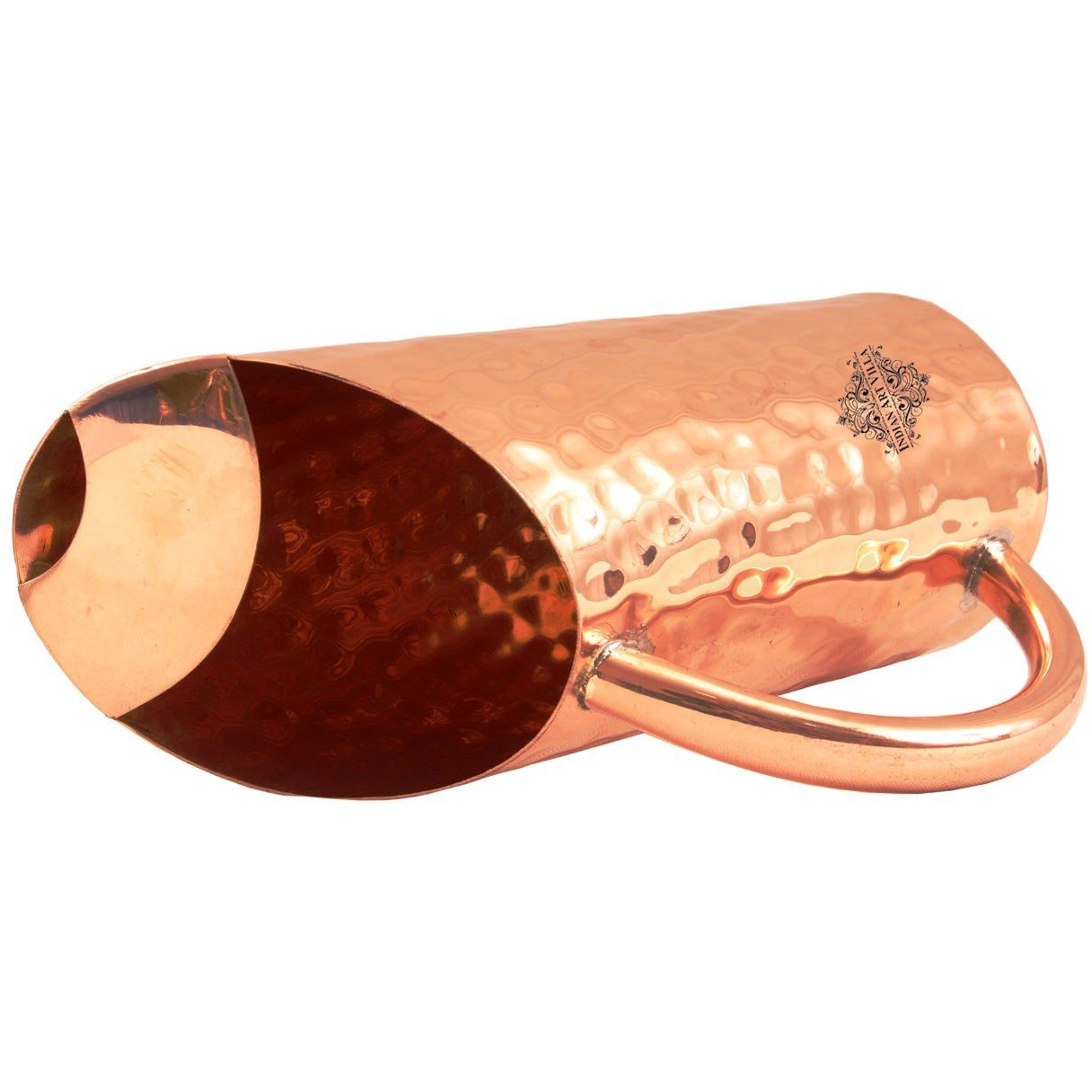 IndianArtVilla Copper Big Hammered Cut Design Jug Pitcher, 48 Oz
