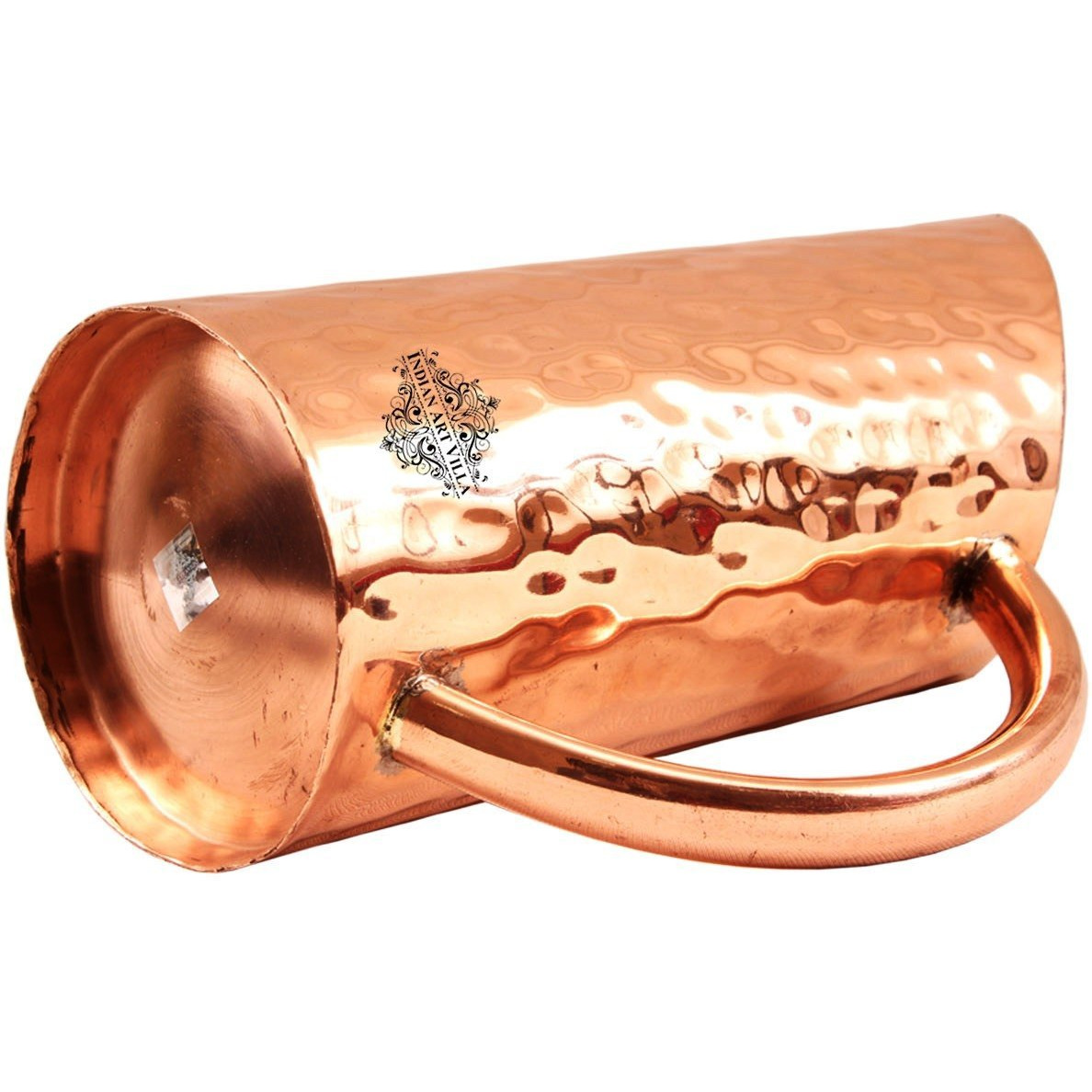 IndianArtVilla Copper Big Hammered Cut Design Jug Pitcher, 48 Oz