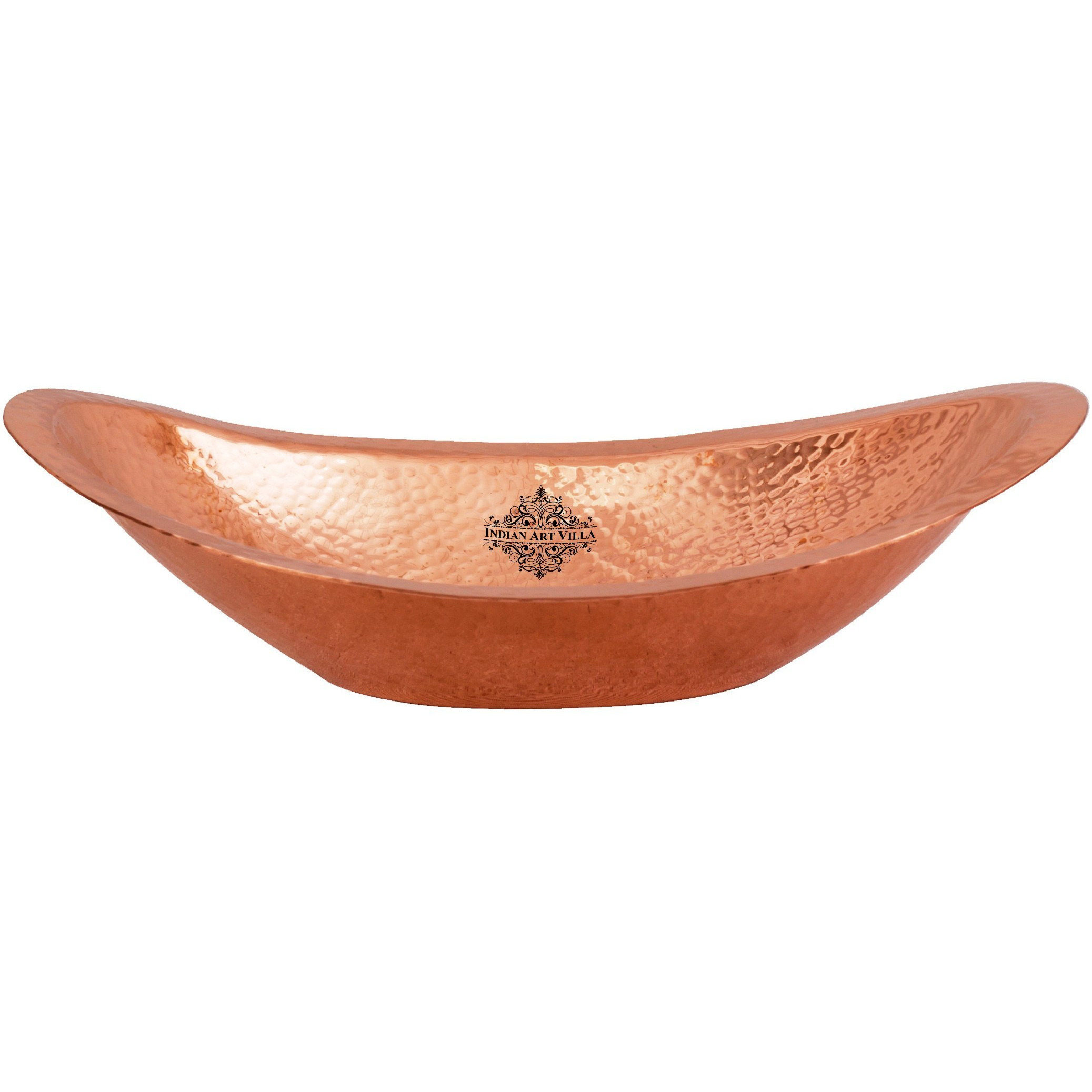 IndianArtVilla Copper Hammered Oval Bread Basket Length 9.5 Inch