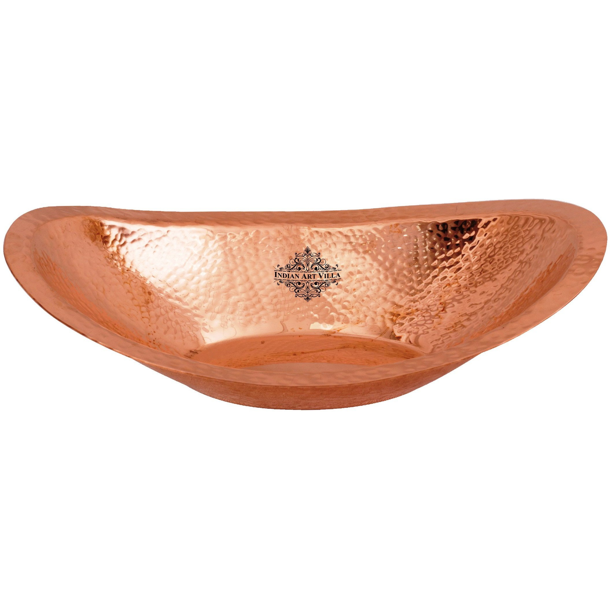IndianArtVilla Copper Hammered Oval Bread Basket Length 9.5 Inch