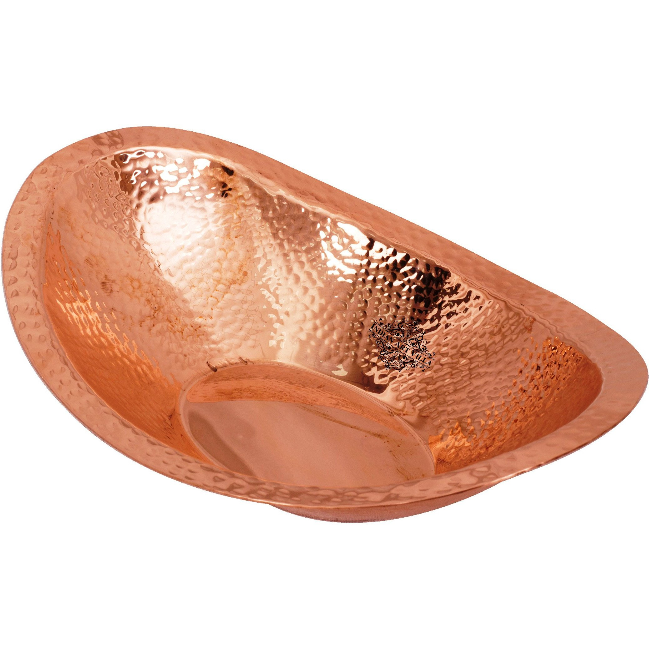 IndianArtVilla Copper Hammered Oval Bread Basket Length 9.5 Inch