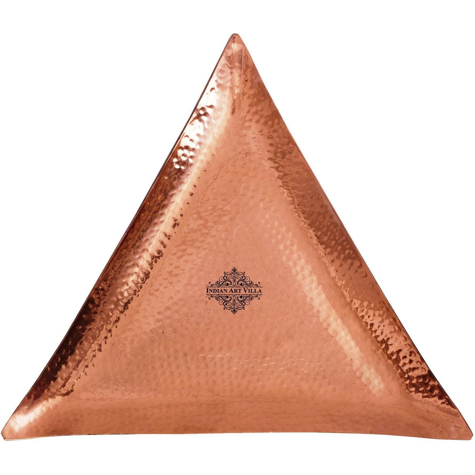 IndianArtVilla Copper Hammered Triangular Tray Length 8.5 Inch