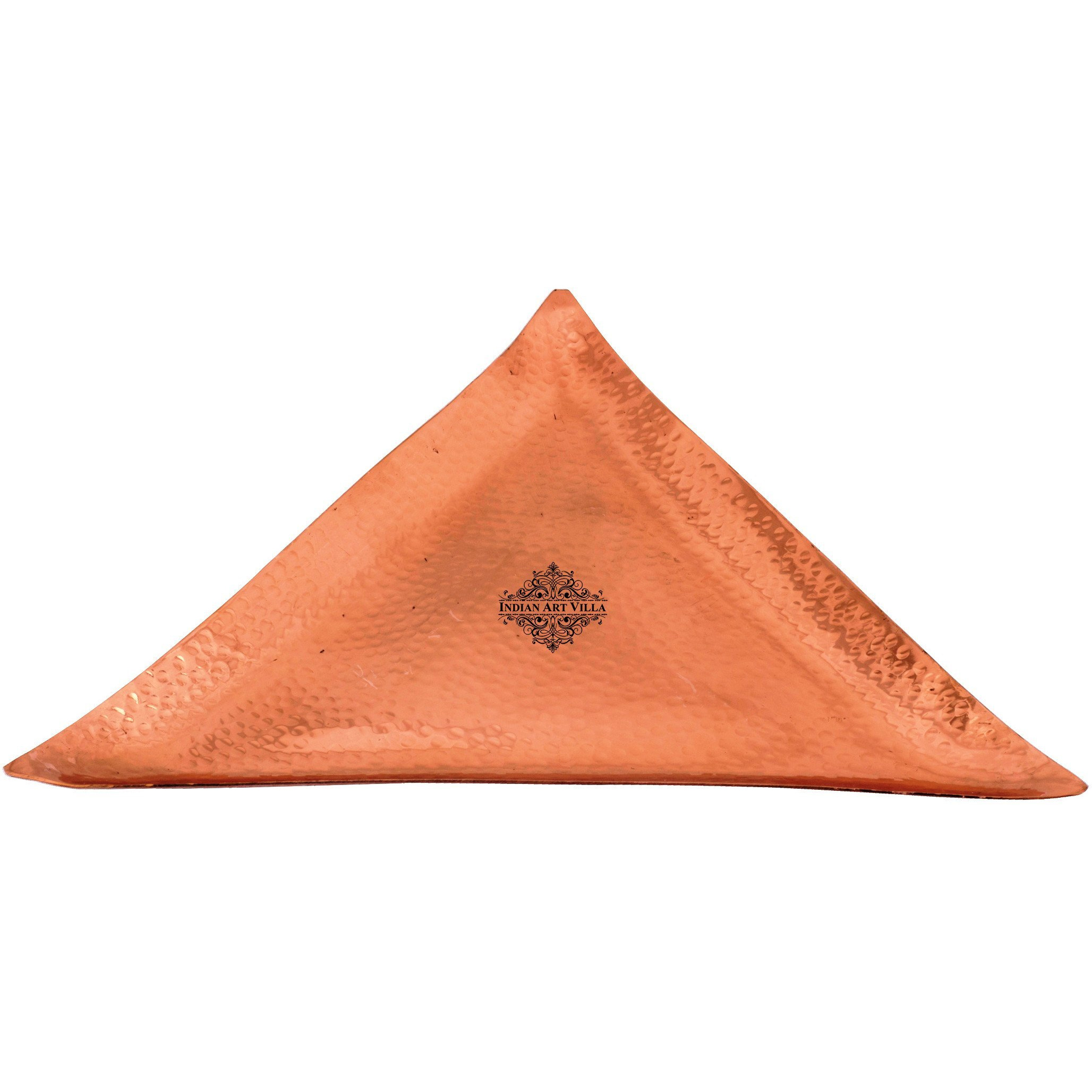 IndianArtVilla Copper Hammered Triangular Tray Length 10.5 Inch