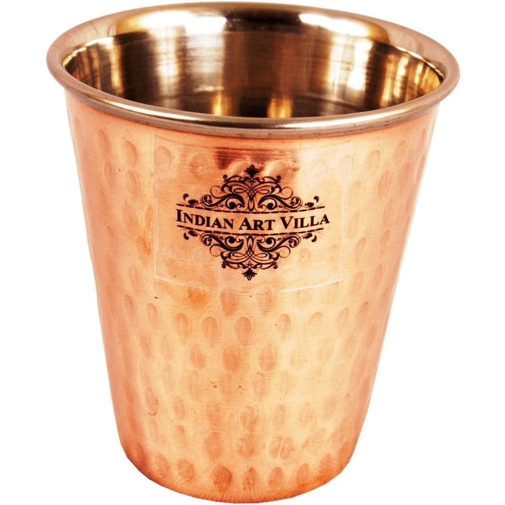 IndianArtVilla Steel Copper Big Top Small Bottom Hammered Glass Tumbler 10Oz