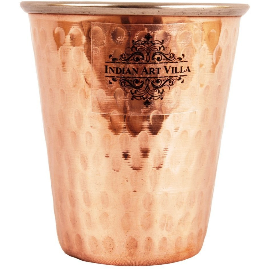 IndianArtVilla Steel Copper Big Top Small Bottom Hammered Glass Tumbler 10Oz