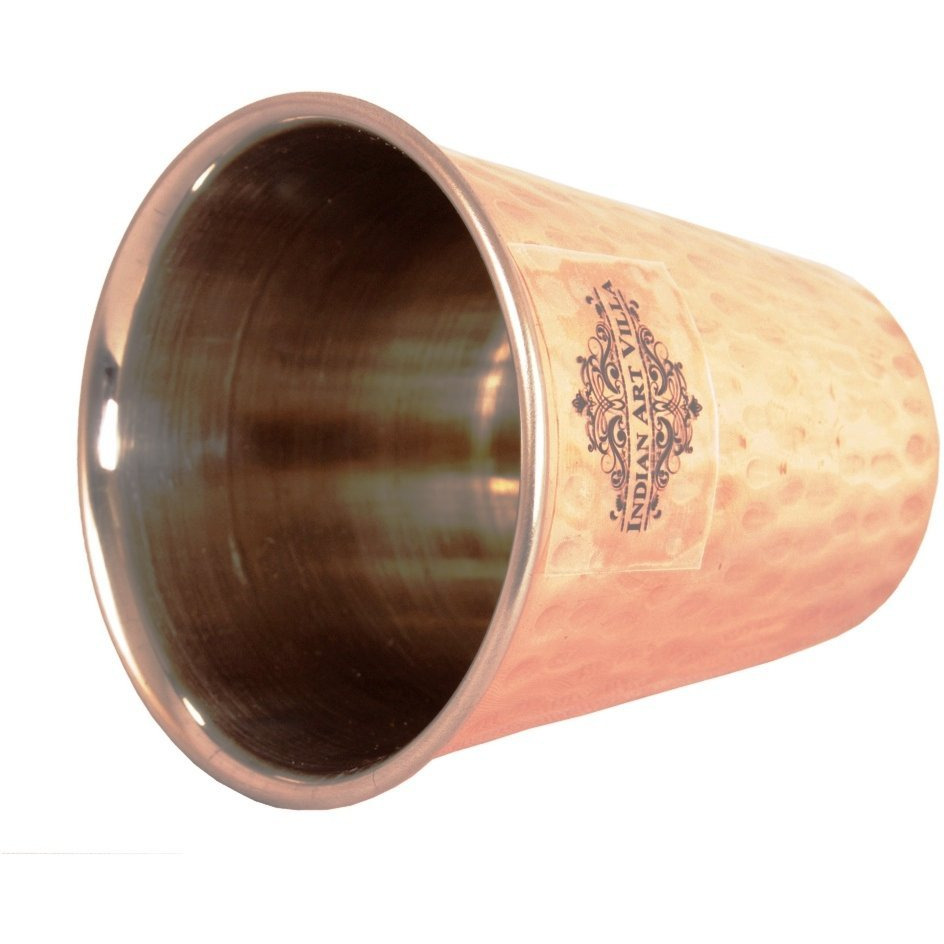 IndianArtVilla Steel Copper Big Top Small Bottom Hammered Glass Tumbler 10Oz