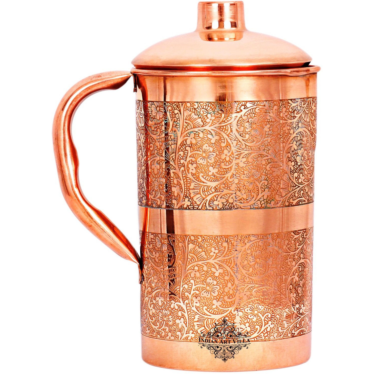 IndianArtVilla Copper Embossed Design Jug Pitcher 67Oz