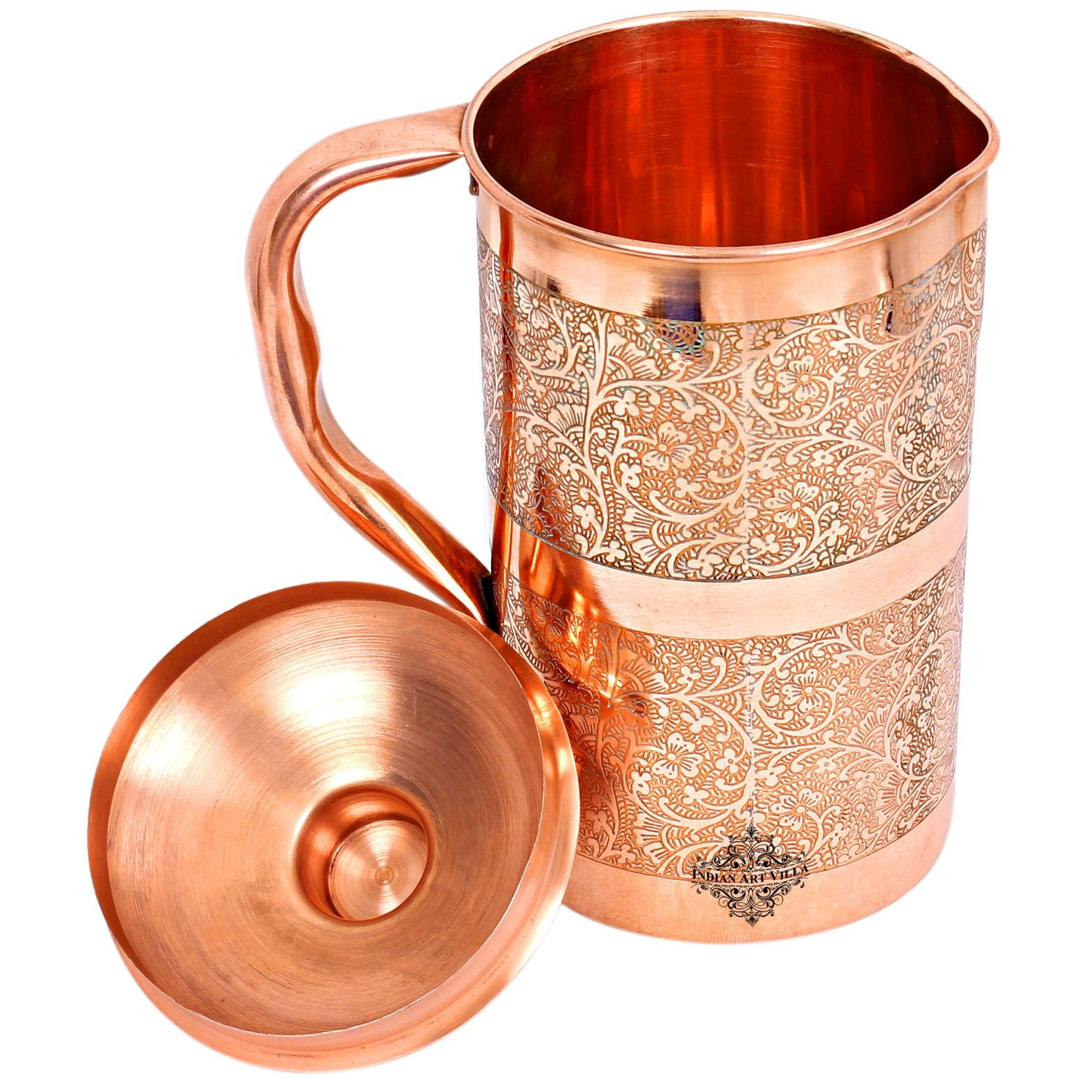 IndianArtVilla Copper Embossed Design Jug Pitcher 67Oz