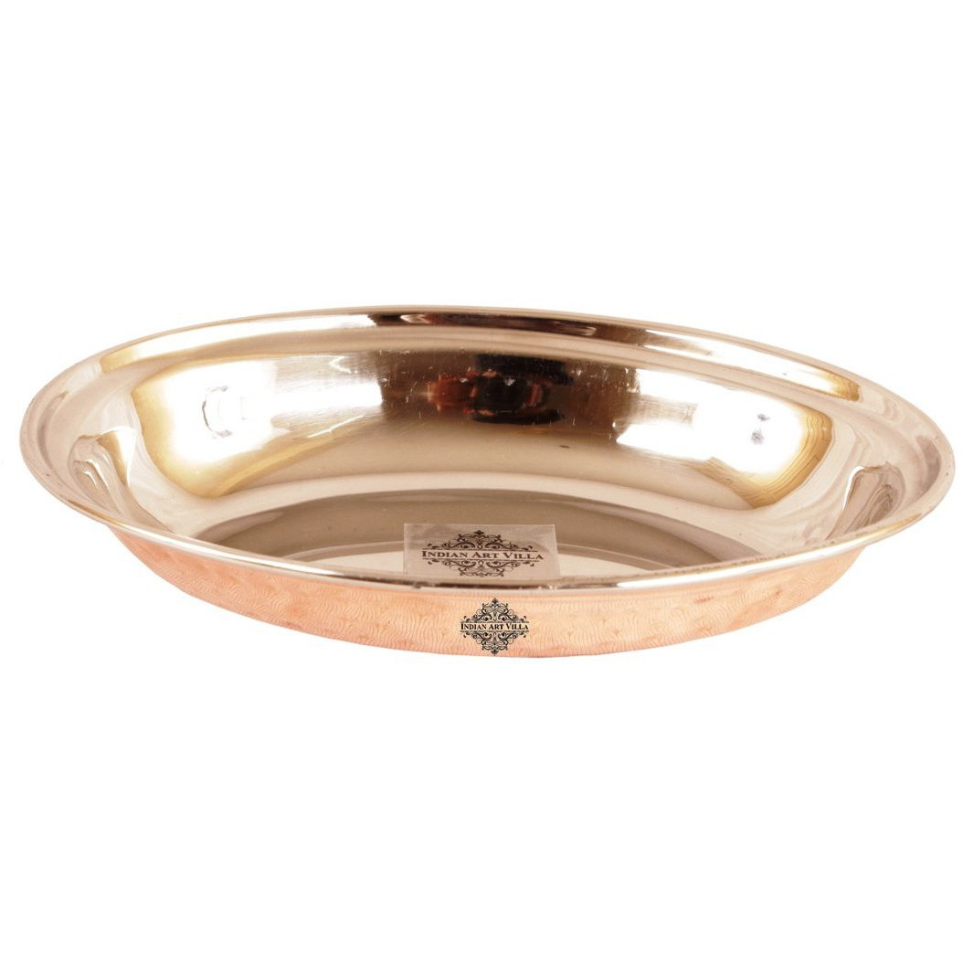 IndianArtVilla Steel Copper Oval Platter- 9.3 Length