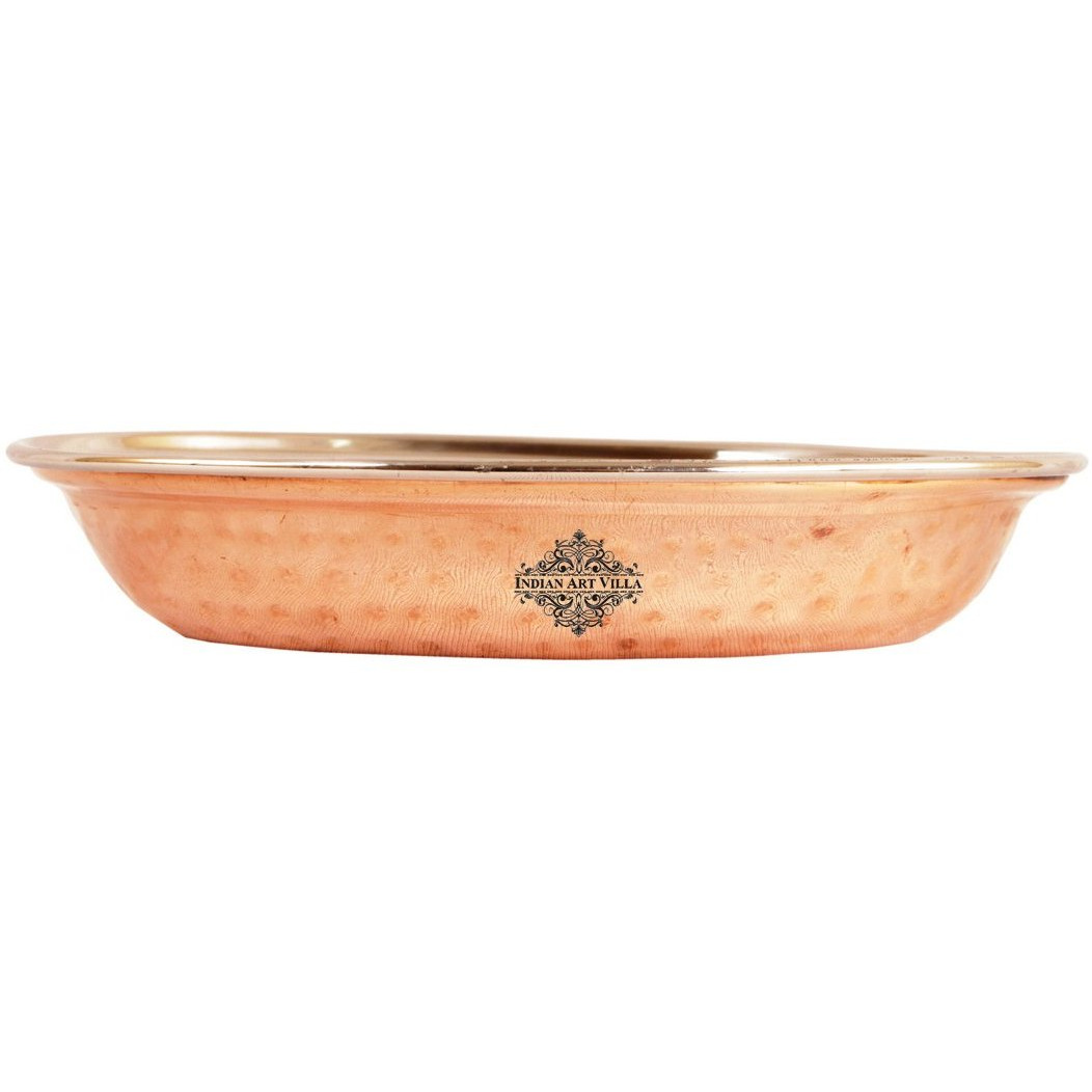IndianArtVilla Steel Copper Oval Platter- 9.3 Length