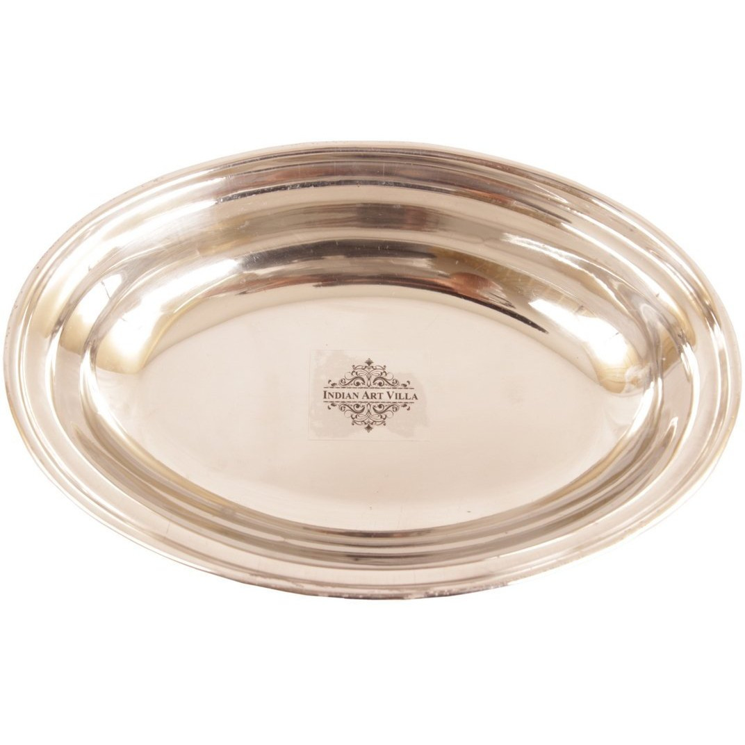 IndianArtVilla Steel Copper Oval Platter- 9.3 Length