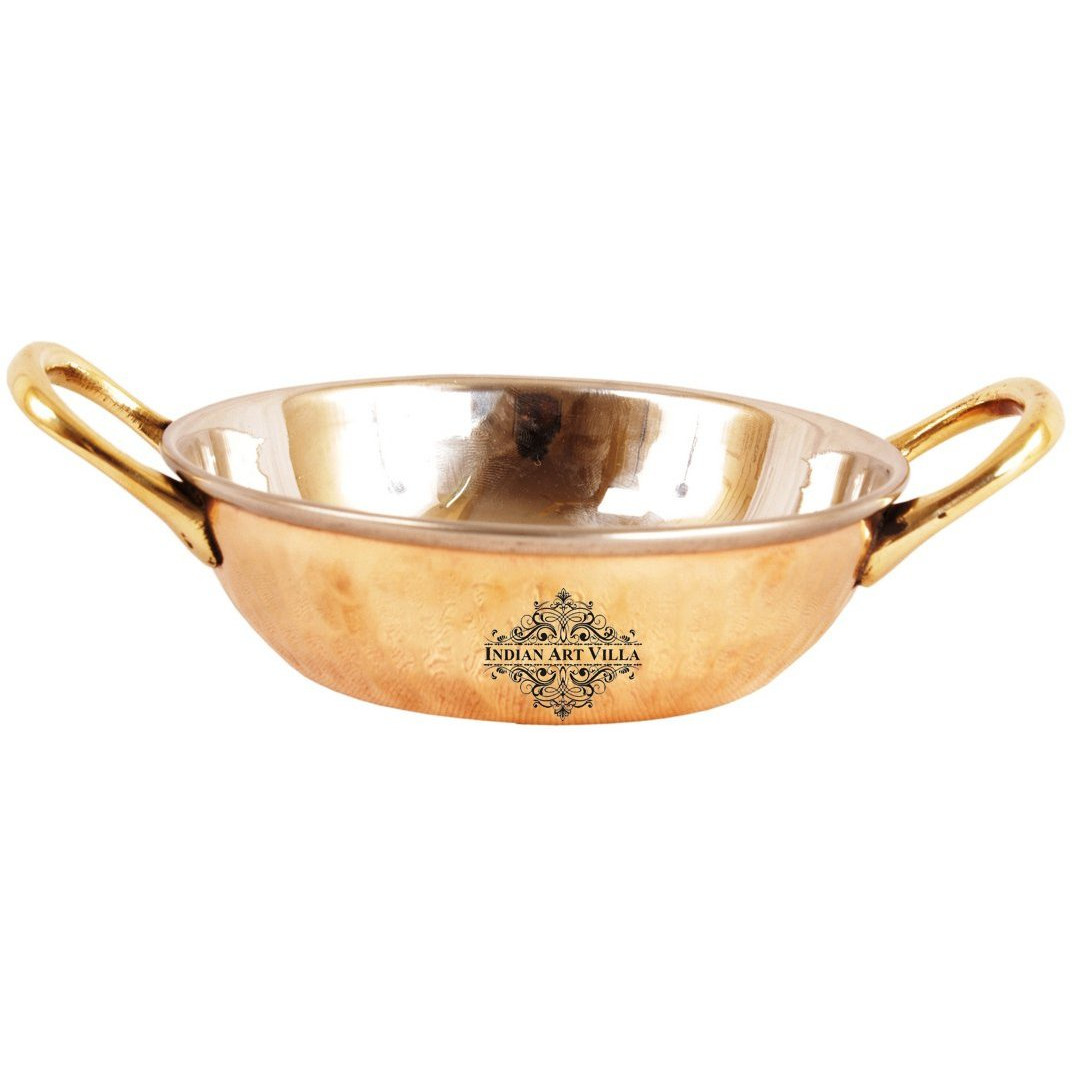 IndianArtVilla Steel Copper Kadai With Handle 8 oz