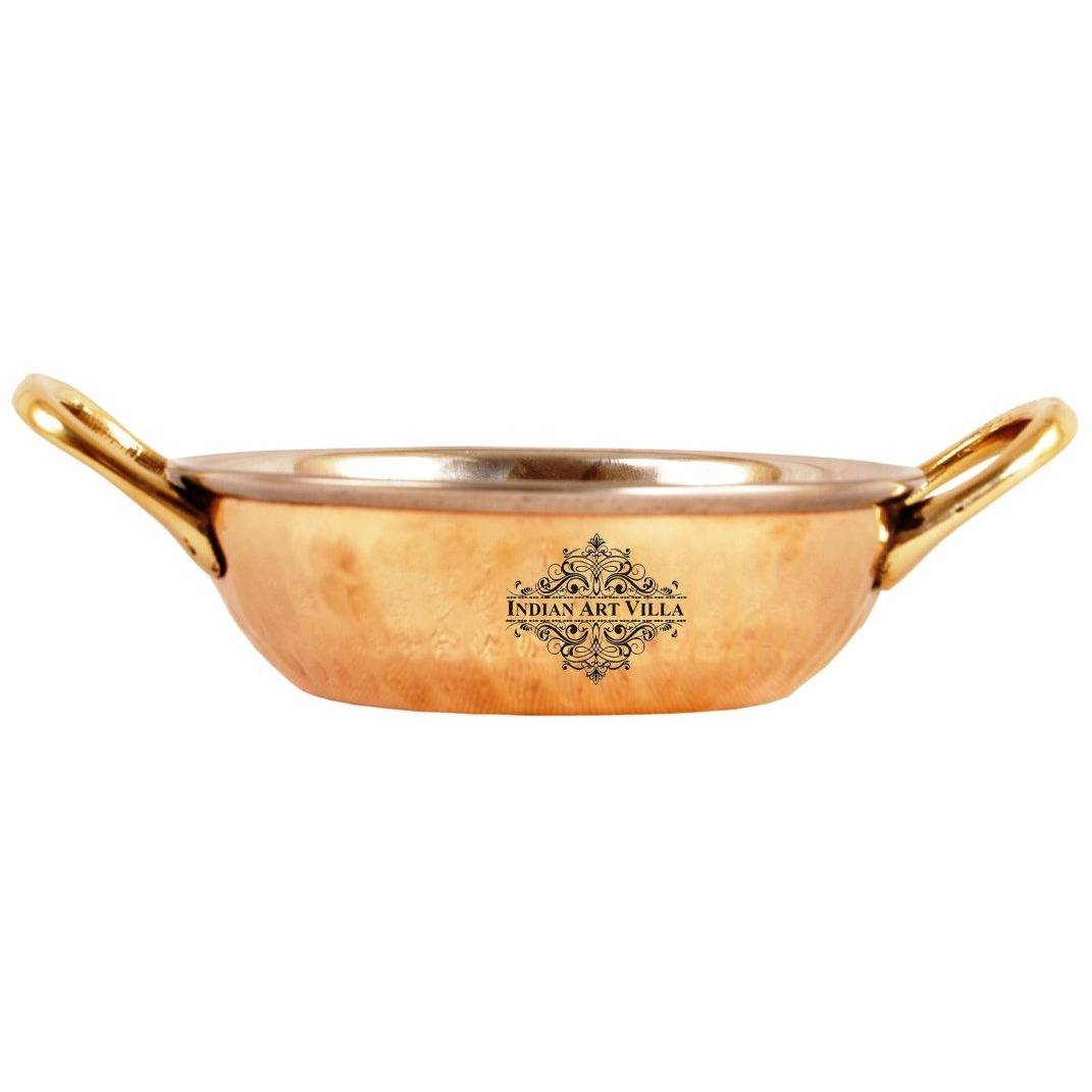 IndianArtVilla Steel Copper Kadai With Handle 8 oz