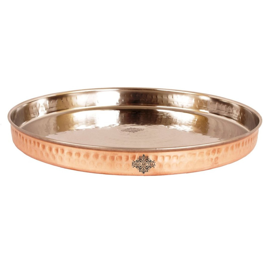 IndianArtVilla Steel Copper Hammered Dinner Plate 12 Dia
