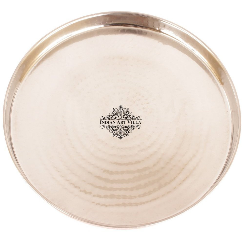 IndianArtVilla Steel Copper Hammered Dinner Plate 12 Dia